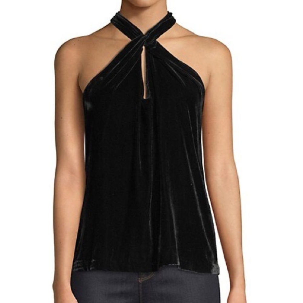 NWT Parker Dallas Black Velvet Keyhole Tie Halter Top